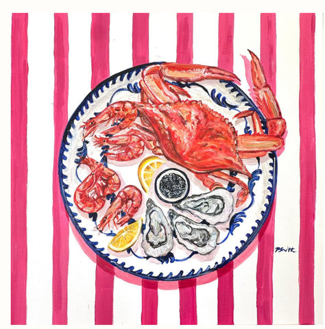 "The Seafood Platter On Stripes" Original Painting By Pippa Smith