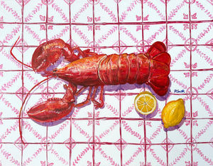 "Lobster On Pink Tiles" Original Painting By Pippa Smith