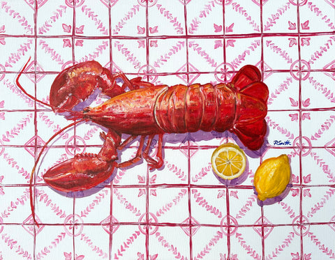 "Lobster On Pink Tiles" Original Painting By Pippa Smith
