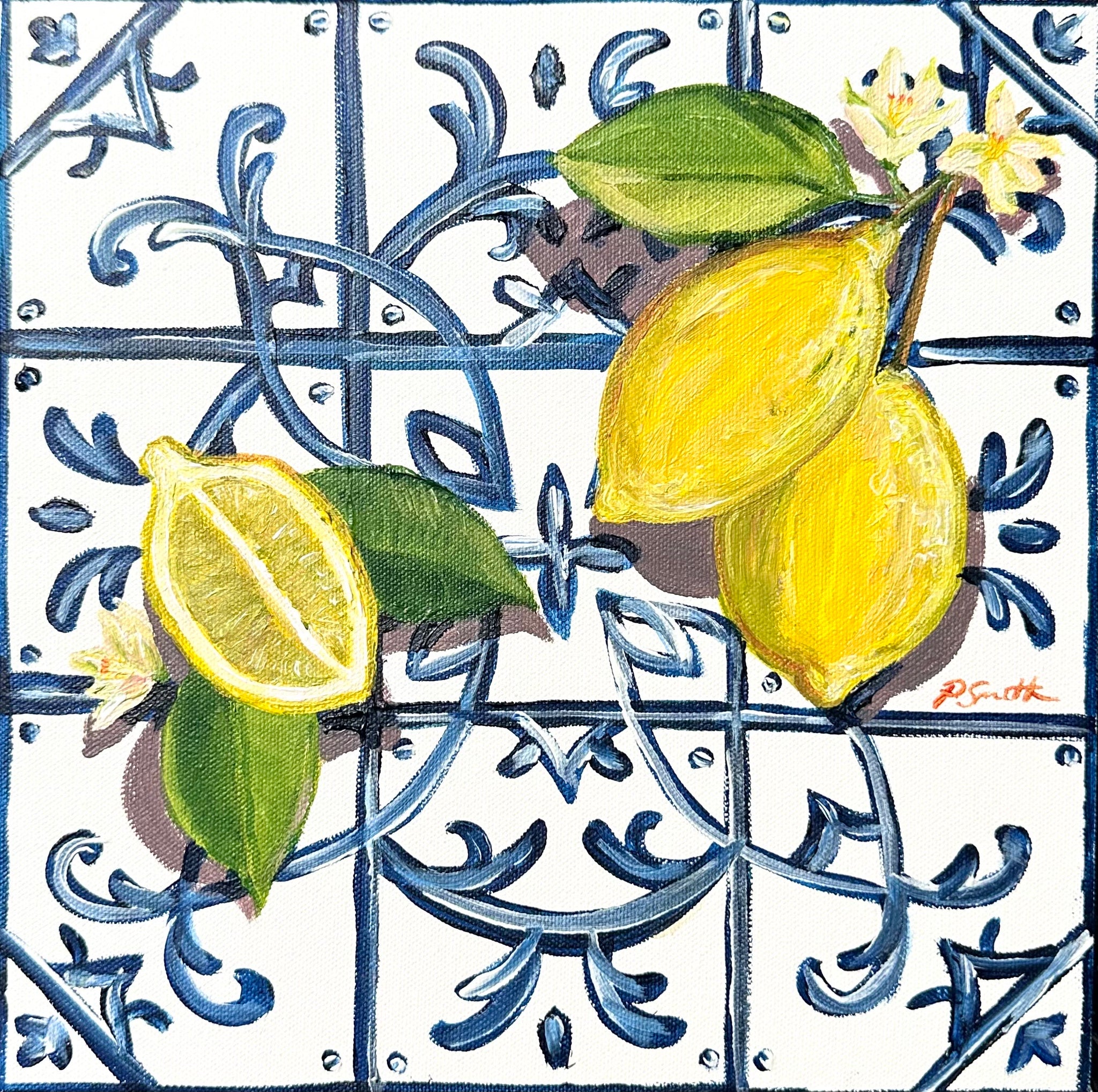 "Lemons On Tiles" Original Painting By Pippa Smith
