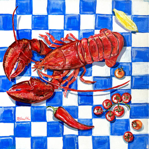"Lobster On Blue Check" Original Work By Pippa Smith