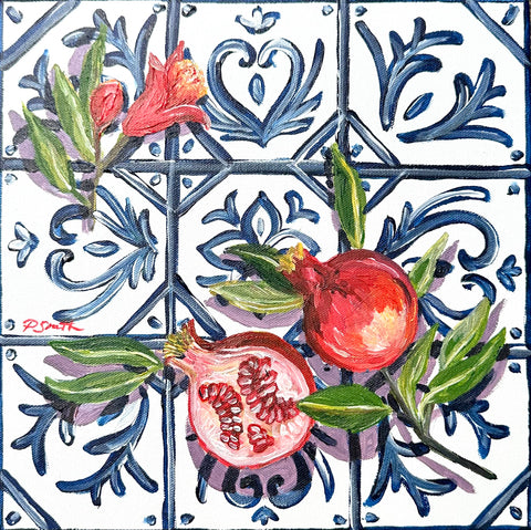 "Pomegranates  On Tiles" Original Painting By Pippa Smith