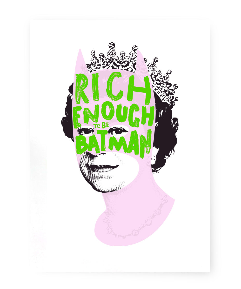 "Rich Enough to be Batman - Pink and Dark Purple B2" Screenprint By Heath Kane