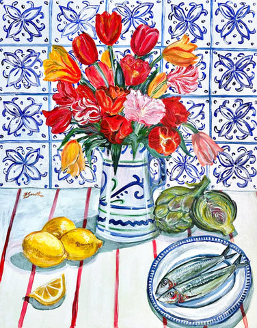 "Tulips Mediterranean Medley" Original Painting By Pippa Smith
