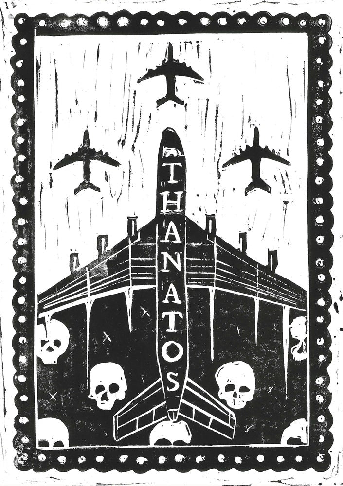Covid Chronicles "Horsemen Fly Economy" Lino Print By Lee Ellis
