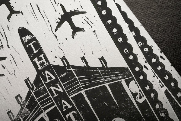 Covid Chronicles "Horsemen Fly Economy" Lino Print By Lee Ellis