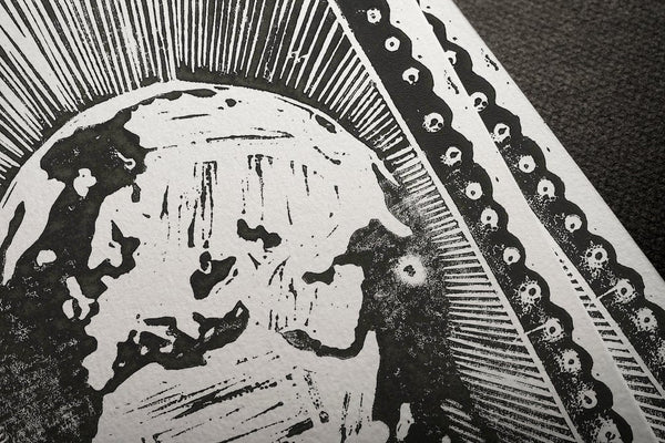 Covid Chronicles "The Earth Died Screaming" Lino Print By Lee Ellis