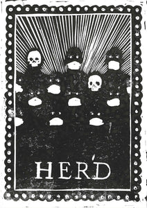 Covid Chronicles "Herd Immunity" Lino Print By Lee Ellis