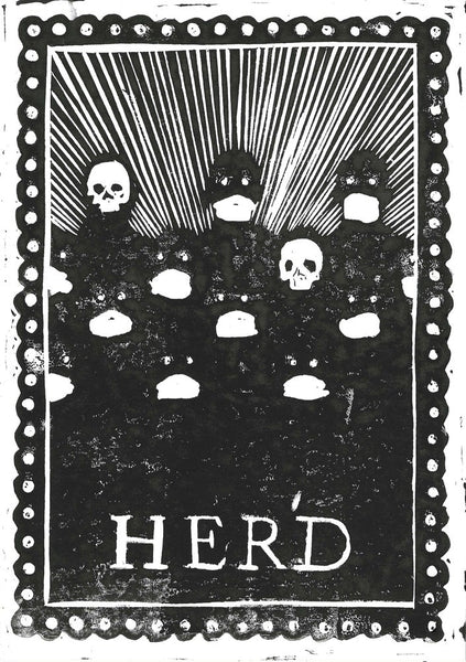 Covid Chronicles "Herd Immunity" Lino Print By Lee Ellis