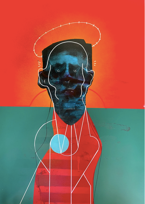 "Bowling For Freedom" Original mixed media on paper By Lee Ellis
