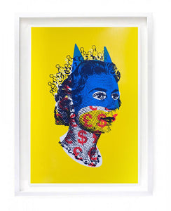 "Rich Enough to be Batman-Lizzie Yellow, Blue Currency" Original Print By Heath Kane