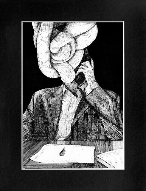"Figure in office." Original Drawing By Carp Matthew