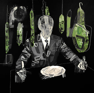 "Grey Man With Radioactive Pork" Original Painting By Carp Matthew